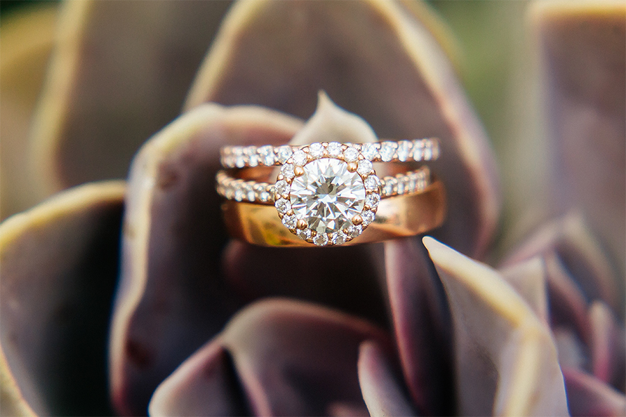 Rose gold with diamonds wedding rings