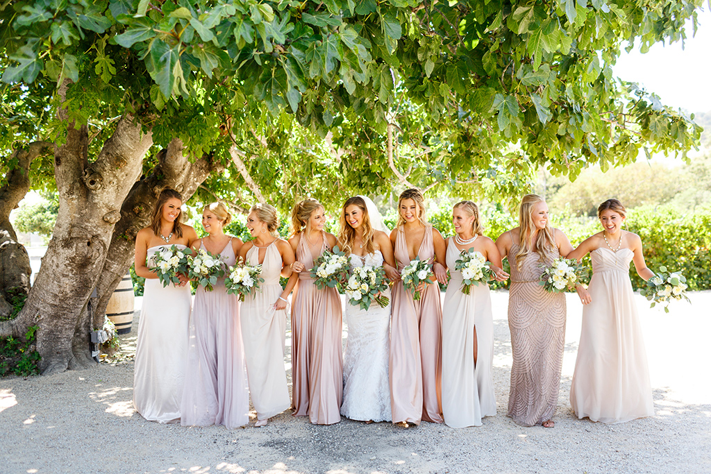 Bridal and bridesmaids before Higuera Ranch wedding in San Luis Obispo