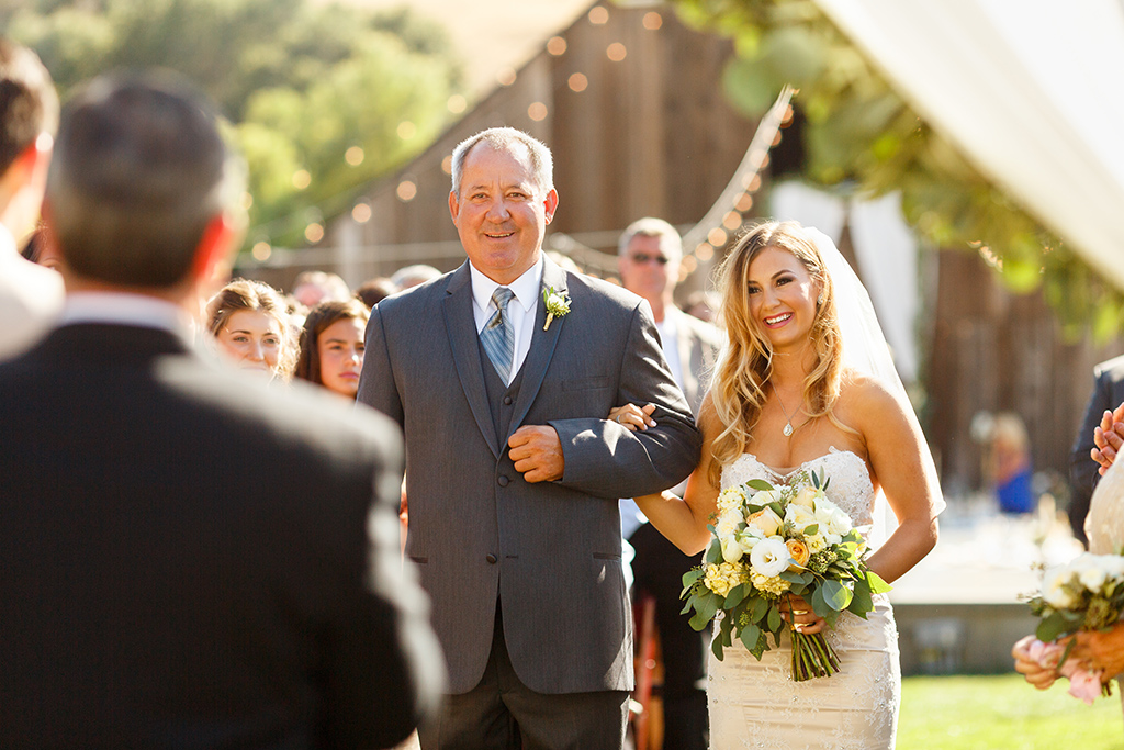 Father walks daughter down the aisle at Higuera Ranch in San Luis Obispo, CA