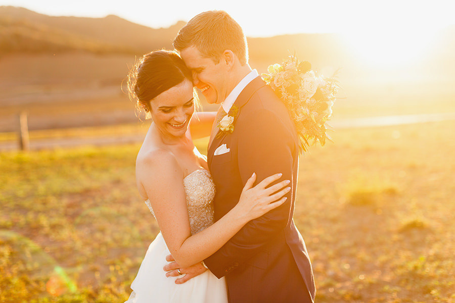 Wedding photo at sunset at Thousand Hills Ranch