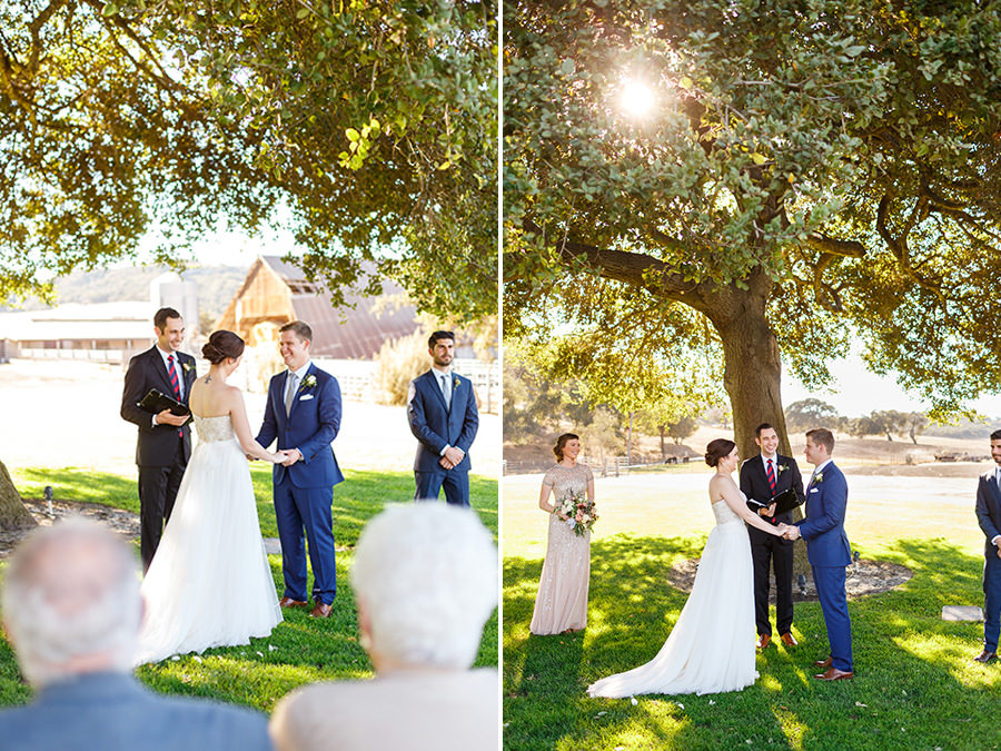 Wedding ceremony under oak tree at Thousand Hills Ranch, 