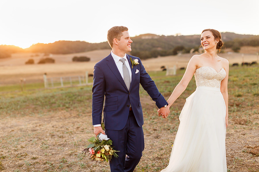 Sunset photos with bride and groom at wedding at Thousand Hills Ranch