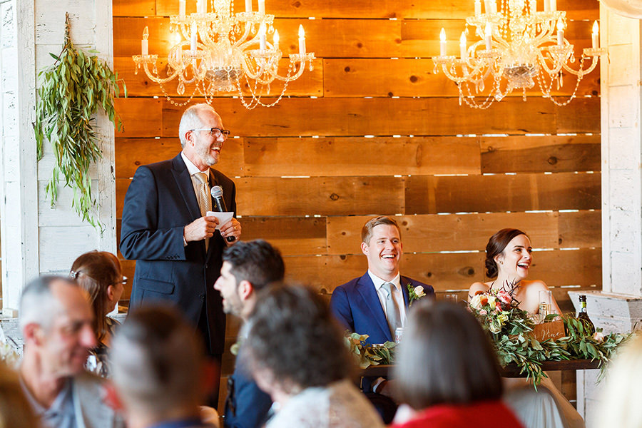 Wedding toasts during reception at Thousand Hills Ranch
