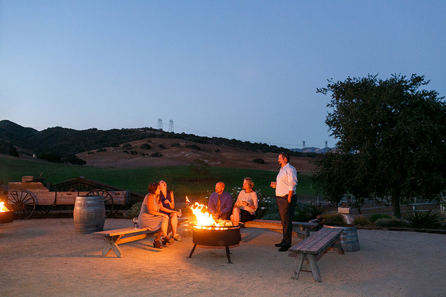 Fire pit during reception at wedding at Thousand Hills Ranch in San Luis Obispo
