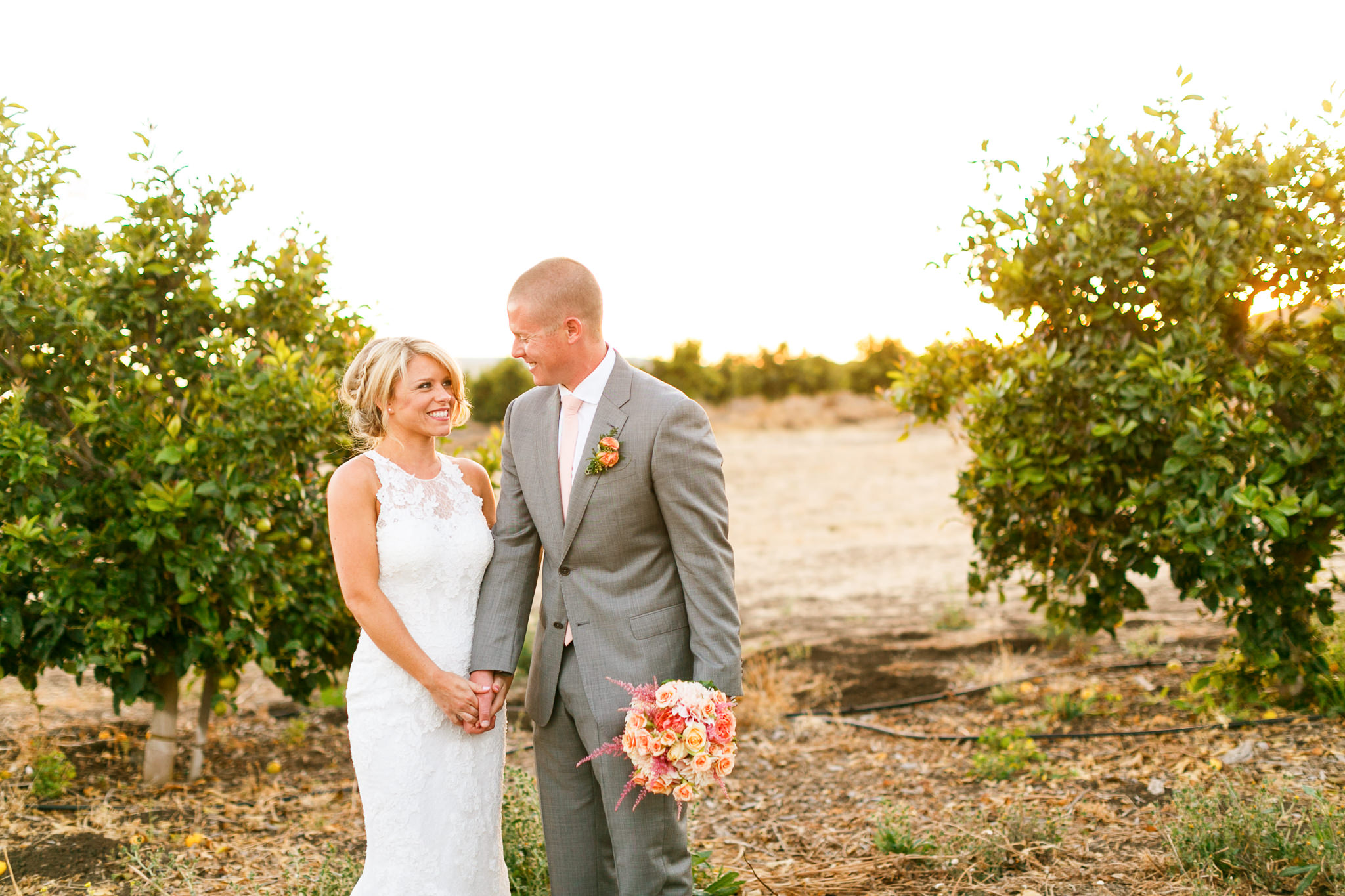 Bride and groom during sunset at Dana Powers Barn wedding