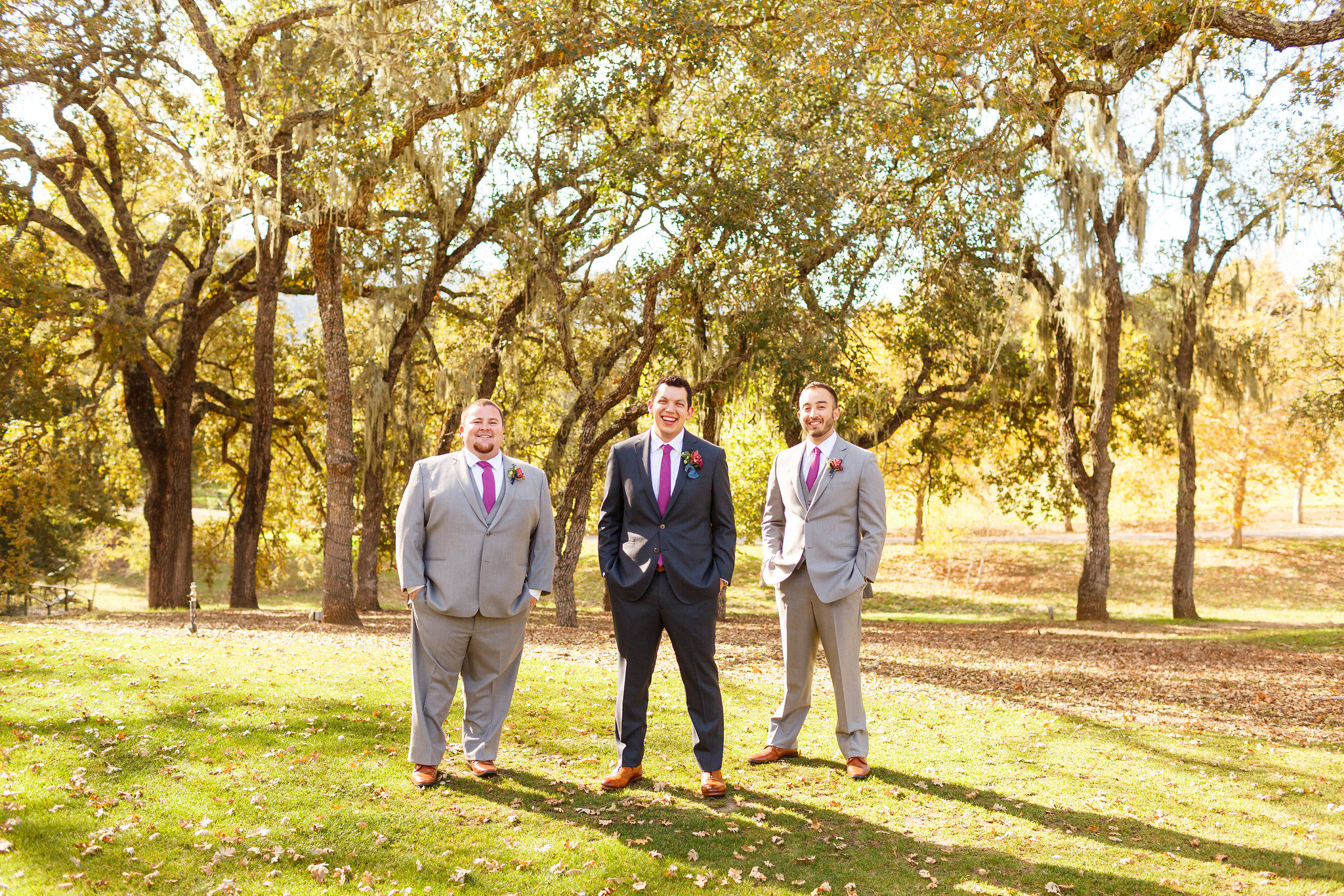 Groom and groomsmen getting ready for wedding at Spanish Oaks Ranch