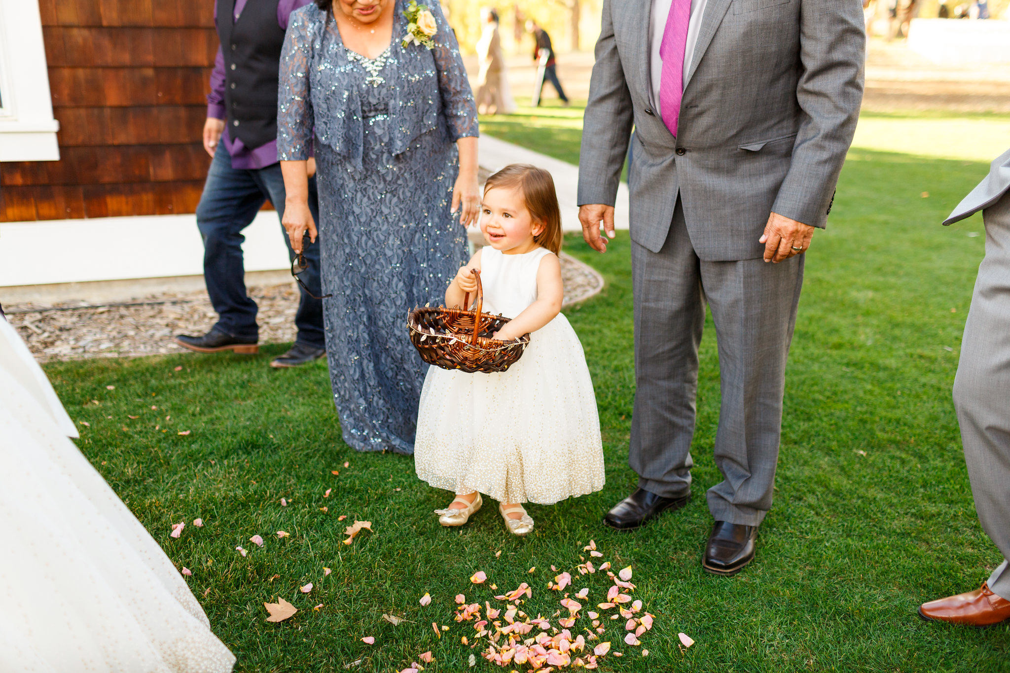 Flower girl smiling after the Spanish Oaks Ranch ceremony