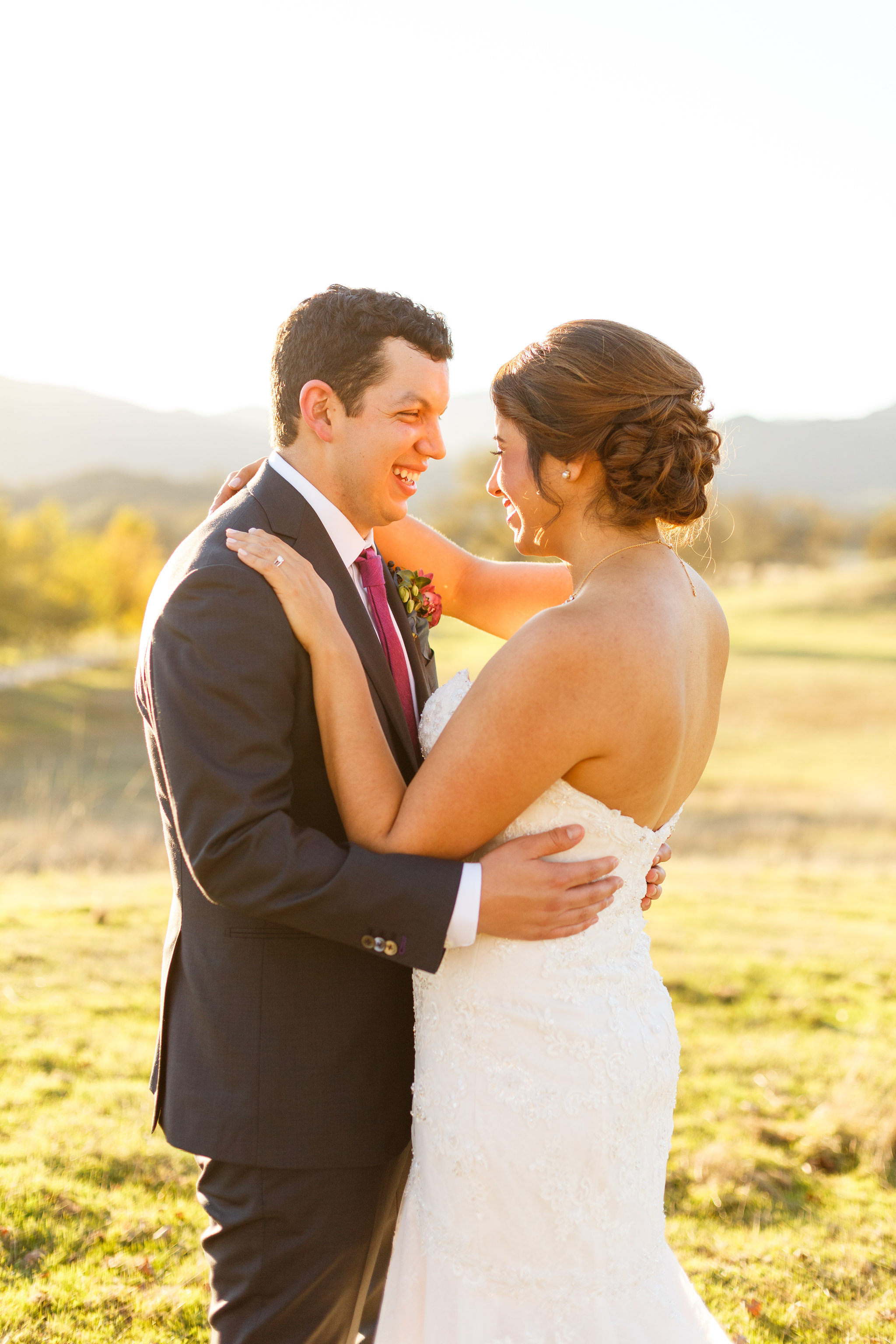 Bride and groom portraits during sunset after wedding at Spanish Oaks Ranch